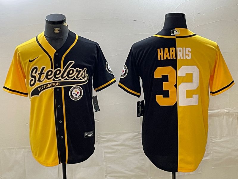 Men Pittsburgh Steelers 32 Harris Yellow black Joint Name 2024 Nike Limited NFL Jersey style 2